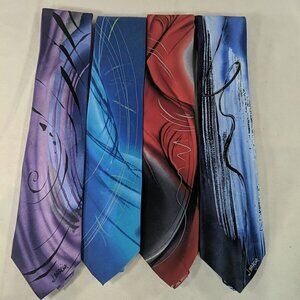 J Garcia 4 Set Artist Neck Ties Smoke Signal Landscape Curves Silk Multicolor